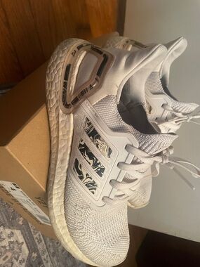 adidas Neutral Beige Knit Ultraboost Sneakers with Marbled Three-Stripes